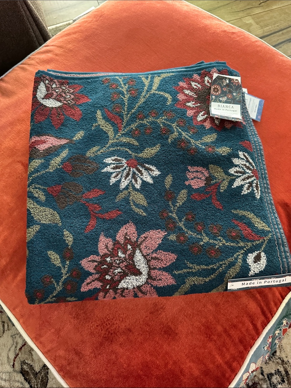 2 pcs Bianca Floral Jacquard Towel - Teal with Pink & Red Flowers